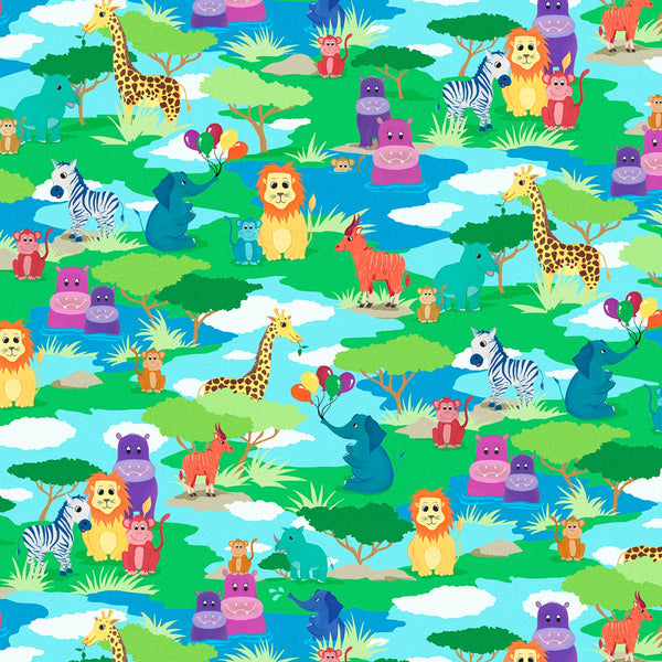 SMILING SAFARI FRIENDS Animals Allover Multi - NEW ARRIVAL