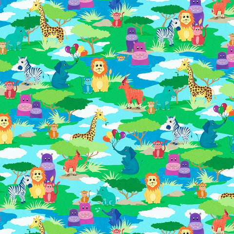 SMILING SAFARI FRIENDS Animals Allover Multi - NEW ARRIVAL