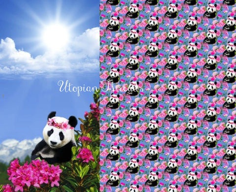 EURO DIGITAL KNIT Floral Pandas Split Panel - SALE $19.50 per panel