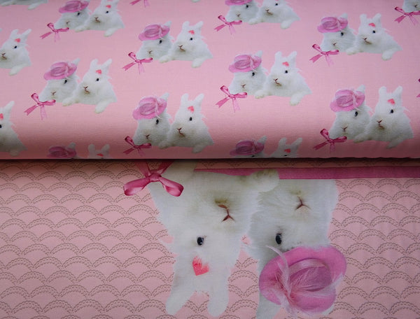 EURO DIGITAL KNIT Bunnies Pink Split Panel - SALE $12.00 per panel