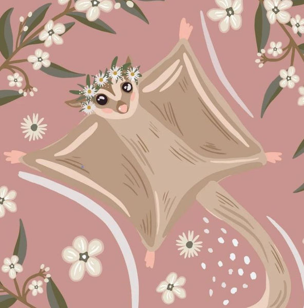 AUSTRALIANA BUSH Sugar Gliders Dusty Pink (Woven) - SALE $19.00 p/m