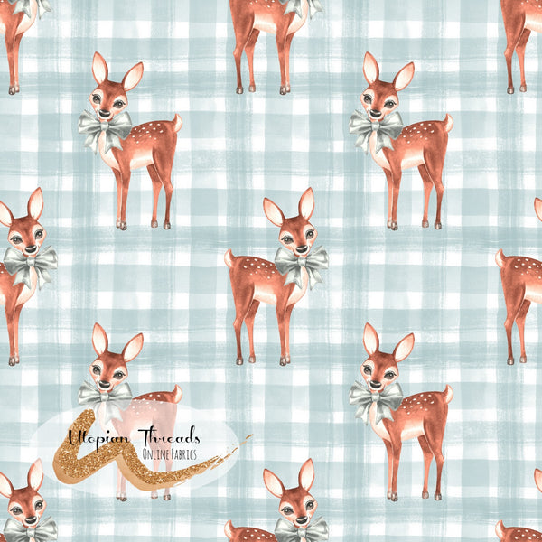 CUSTOM DIGITAL KNIT (Cotton Lycra 230gsm - 240gsm) Woodland Fawn on Gingham