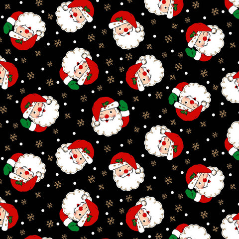 VINTAGE HOLIDAYS Winking Santa Black Metallic - FAT QUARTER