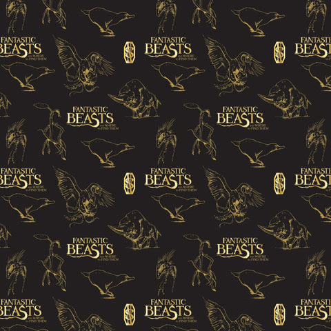 WIZARDING WORLD FANTASTIC BEASTS Logo Black Gold Metallic -SALE $17.00 p/m