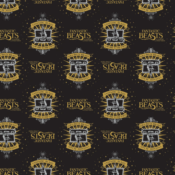 WIZARDING WORLD FANTASTIC BEASTS Suitcase & Logo Black - FAT QUARTER