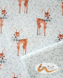 CUSTOM DIGITAL KNIT (Cotton Lycra)  Woodland Fawn on Foliage