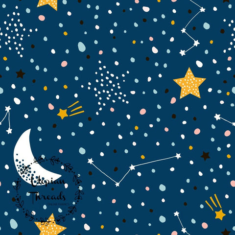 CUSTOM DIGITAL WOVEN (Cotton Sateen 150gsm) Scandi Kids - Constellation Mid Blue